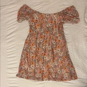 Altar'd State Orange Pink Smocked Sundress with Puff Sleeves